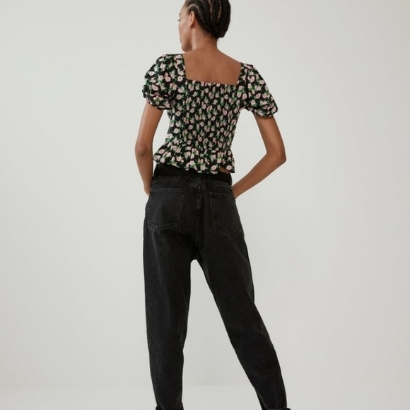 NWT Zara Floral Print Button Front Puff Sleeves Ruffle Peplum Crop Top Size XS - Picture 5 of 16